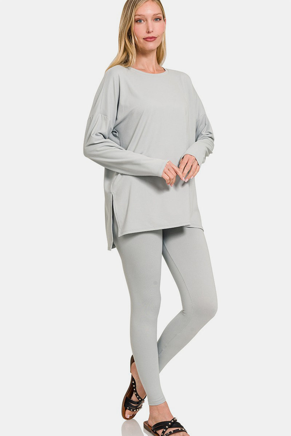 Zenana Full Size Brushed Microfiber Top and Leggings Lounge Set  Trendsi Lt Grey S 