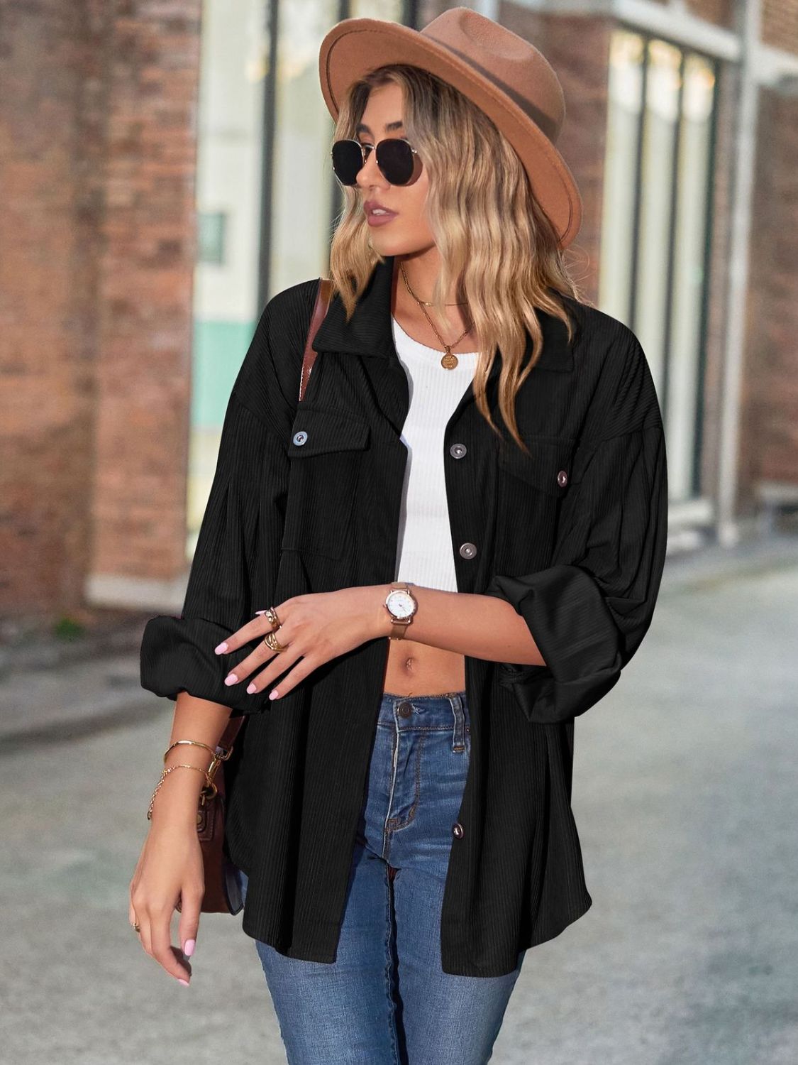 Mandy Button Up Collared Neck Long Sleeve Shirt  Trendsi   