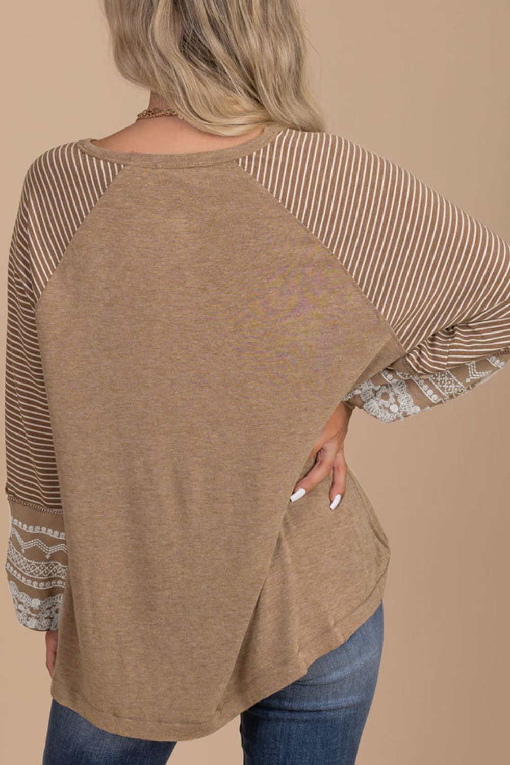 Striped Round Neck Long Sleeve Blouse Blouse Trendsi   