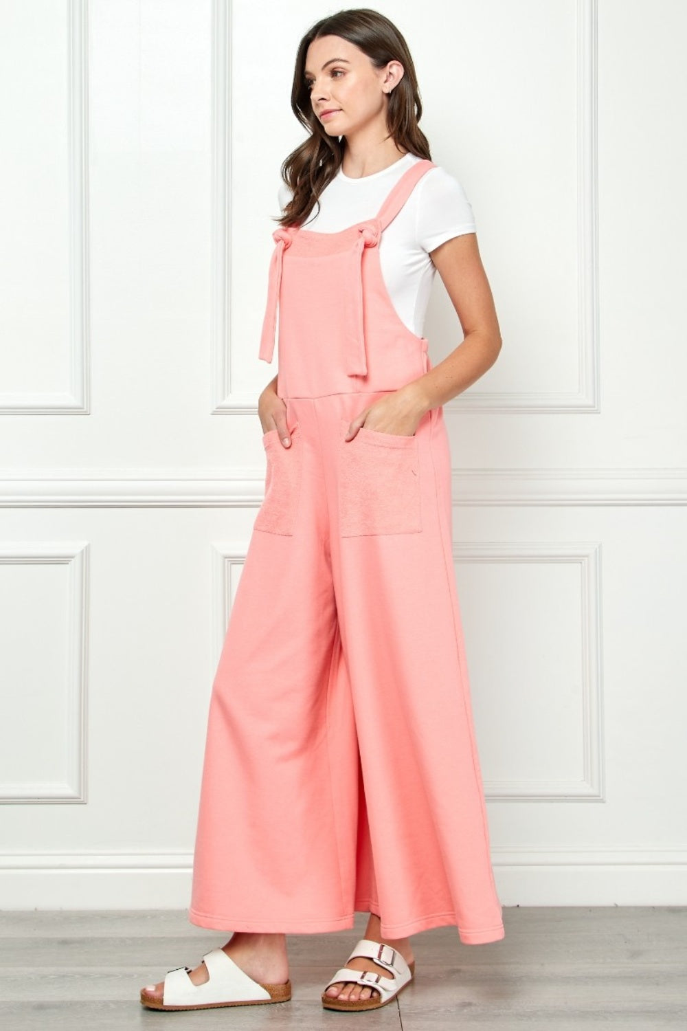 Veveret Wide Strap French Terry Overalls  Trendsi   