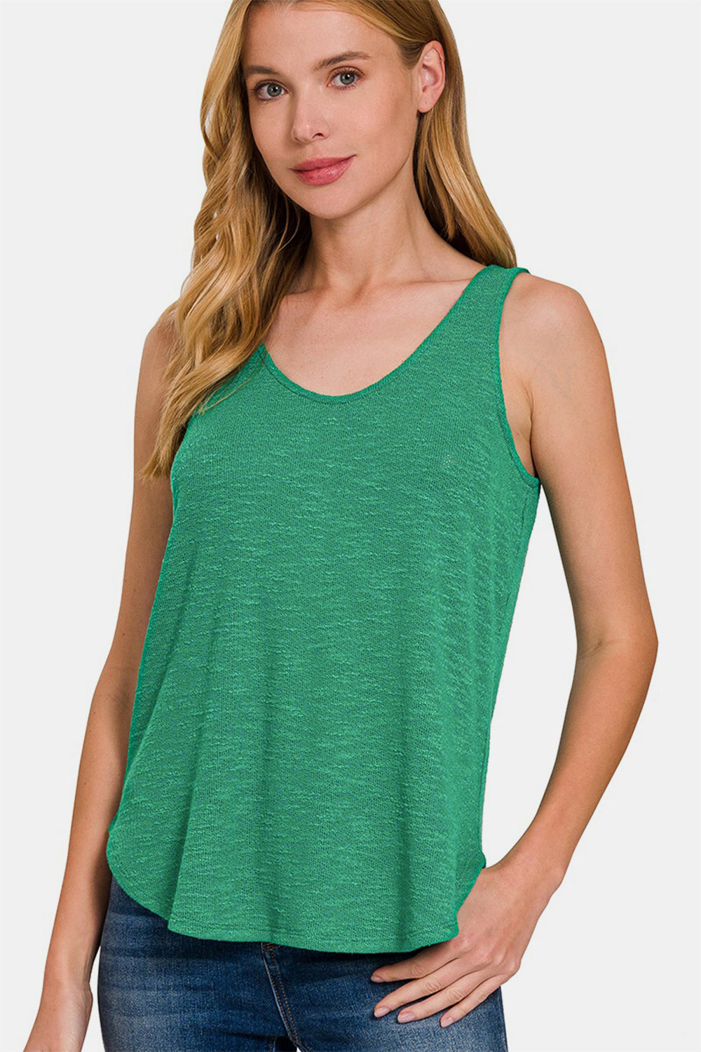 Zenana Curved Hem Round Neck Tank  Trendsi Green S 