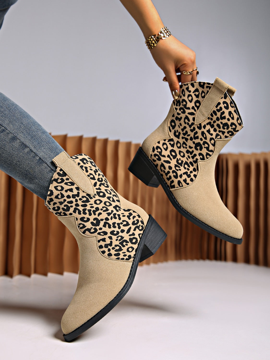 Leopard Suede Block Heel Boots  Trendsi   