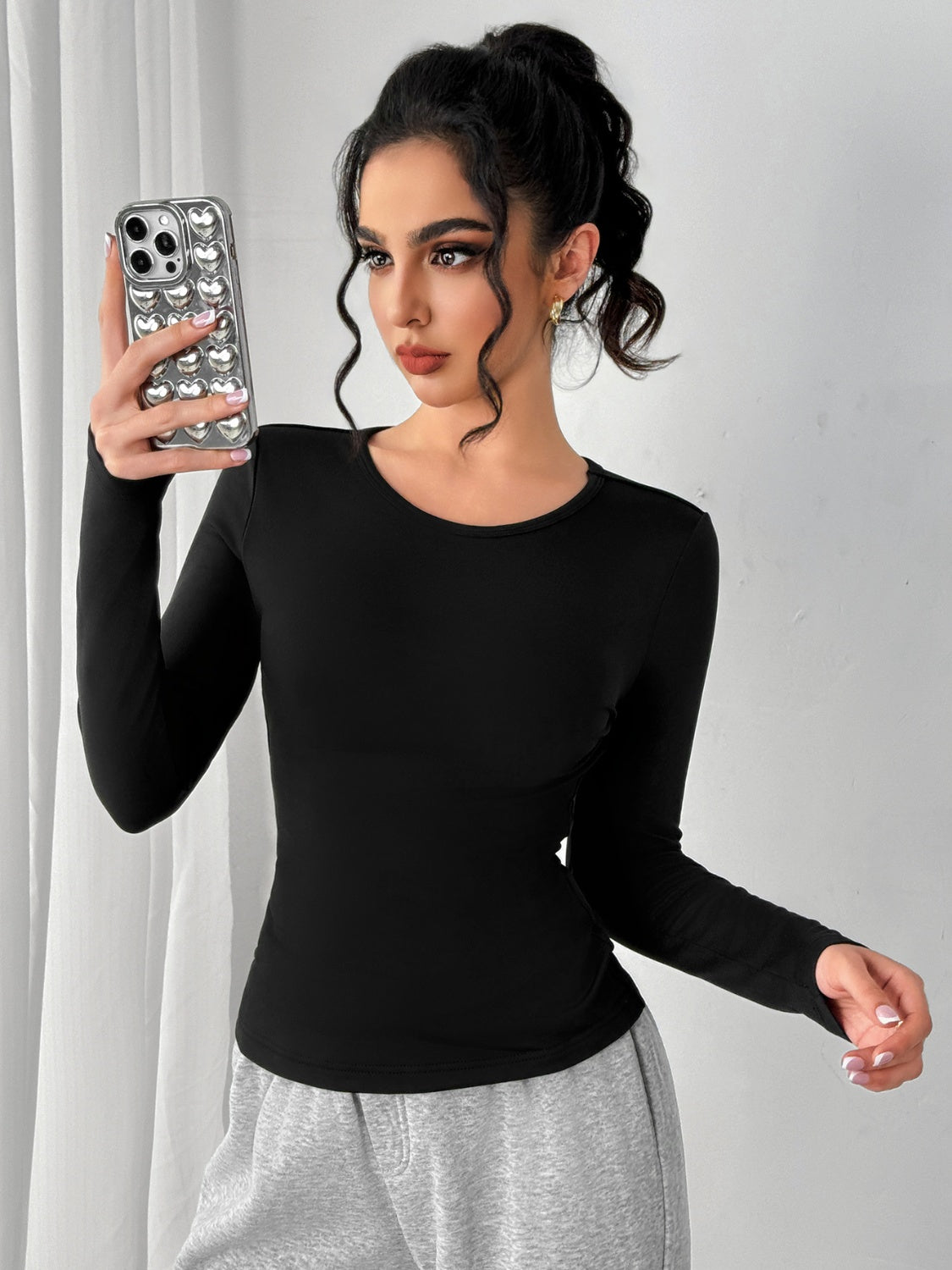 Round Neck Long Sleeve T-Shirt  Trendsi   