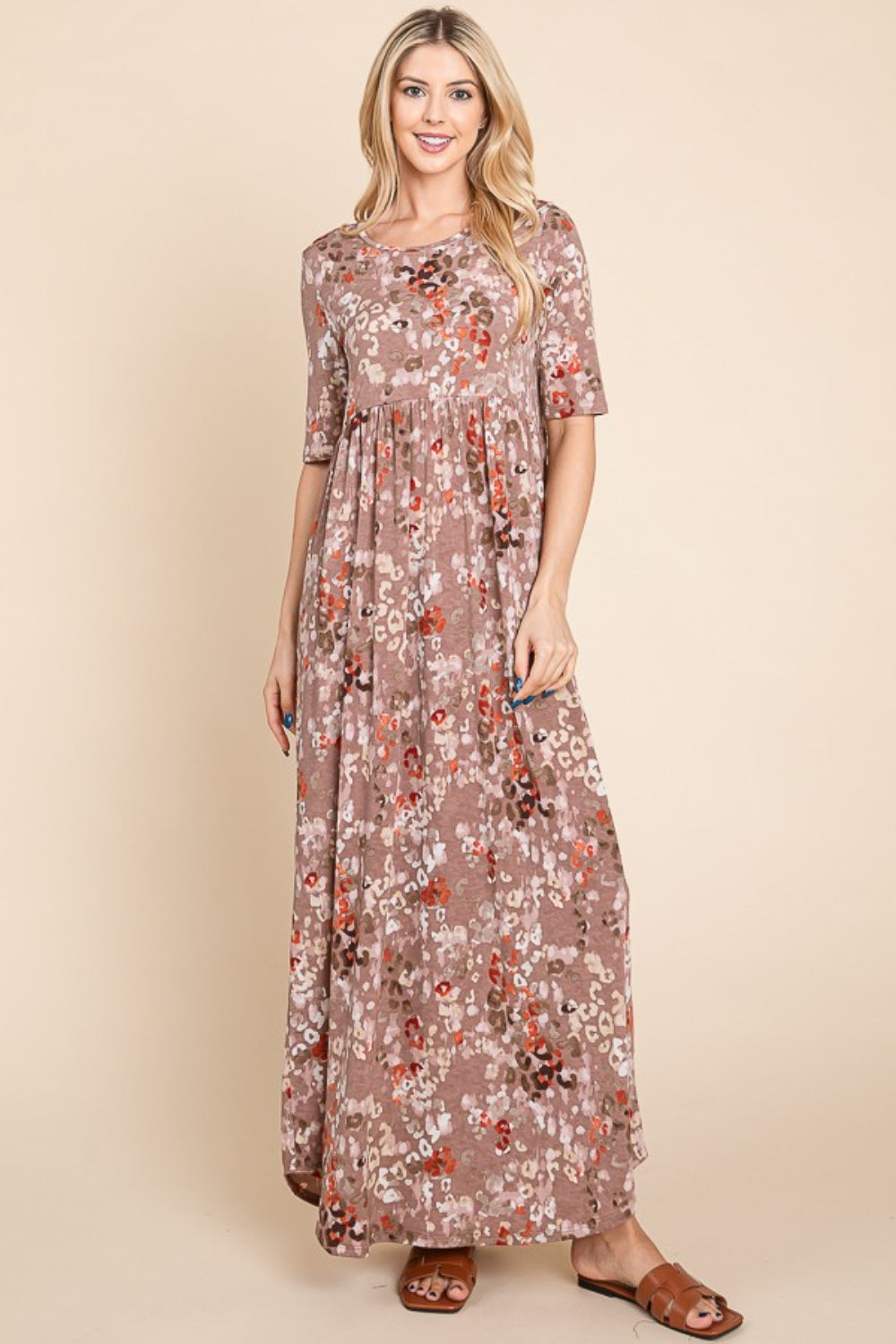 BOMBOM Printed Shirred Maxi Dress  Trendsi   