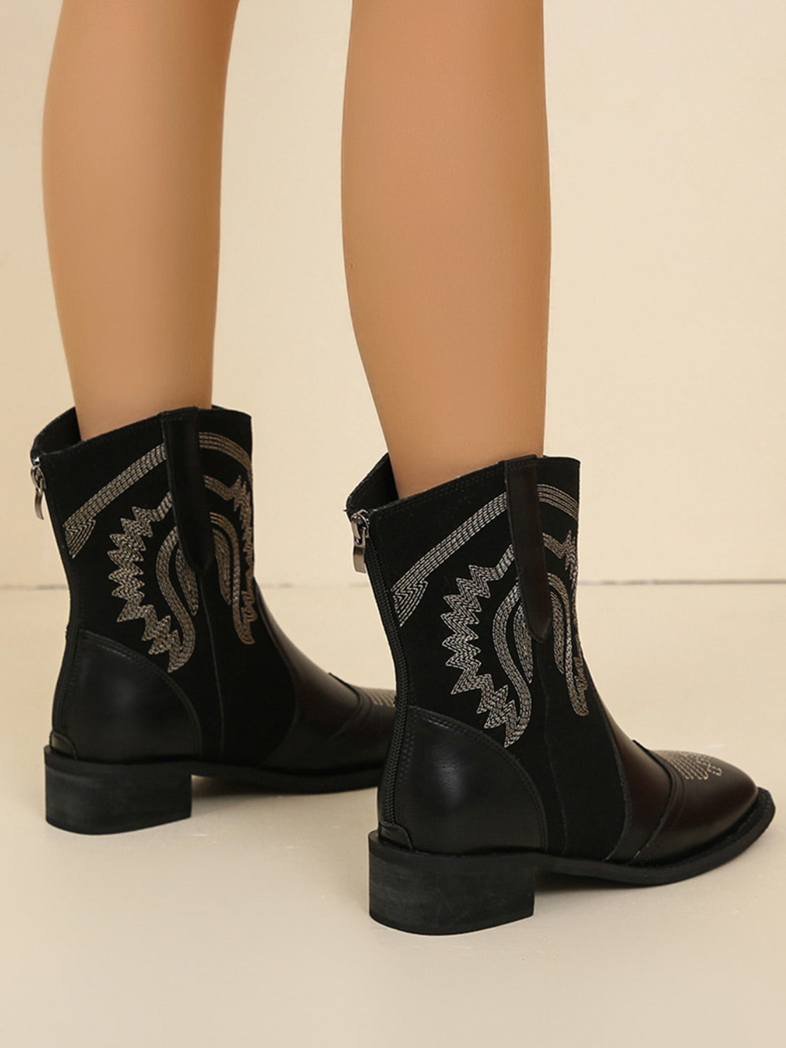 Embroidered PU Leather Block Heel Boots  Trendsi   