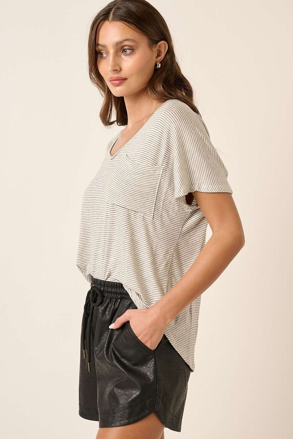 Mittoshop Striped V-Neck Short Sleeve T-Shirt  Trendsi   