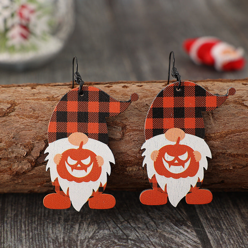 Wooden Dwarfs Pumpkin Dangle Earrings  Trendsi Orange One Size 