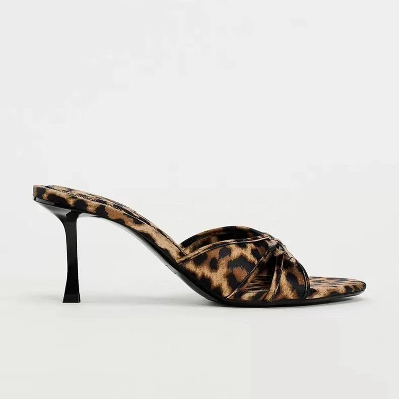 Bow Leopard Kitten Heel Sandals  Trendsi   