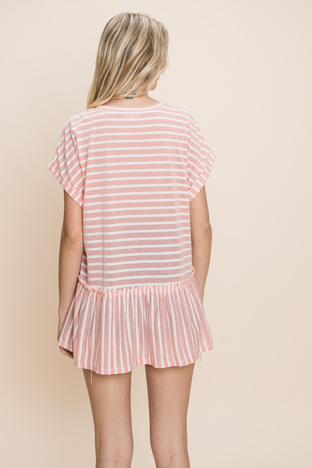 Cotton Bleu by Nu Label Striped Ruffled Short Sleeve Top  Trendsi   