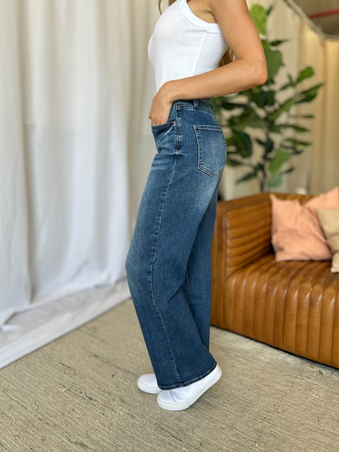 RFM Full Size High Rise Tummy Control Wide Leg Jeans  Trendsi   