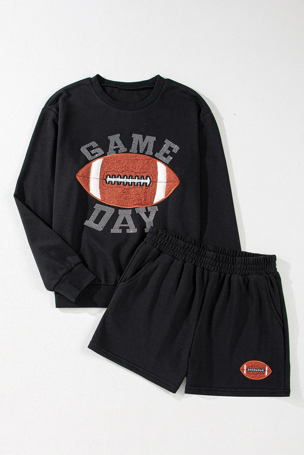 GAME DAY Football Round Neck Long Sleeve Top and Shorts Set  Trendsi   