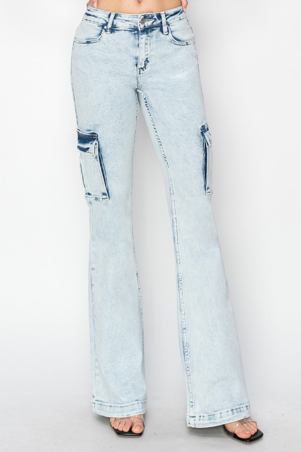 RISEN Full Size High Rise Cargo Flare Jeans  Trendsi   