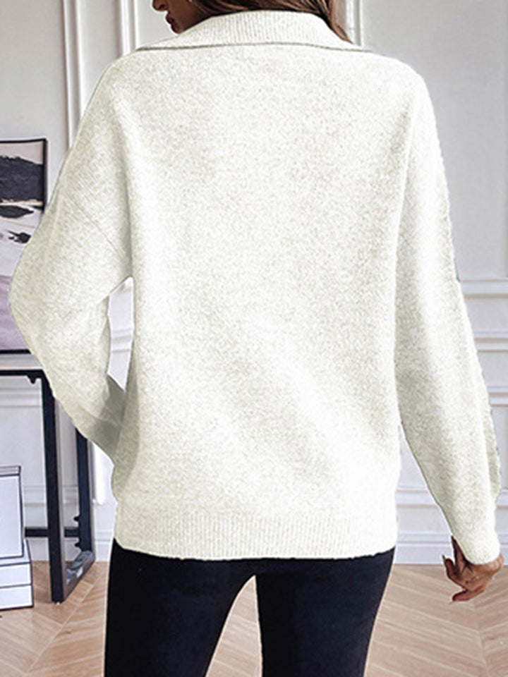 Half Zip Dropped Shoulder Sweater  Trendsi   