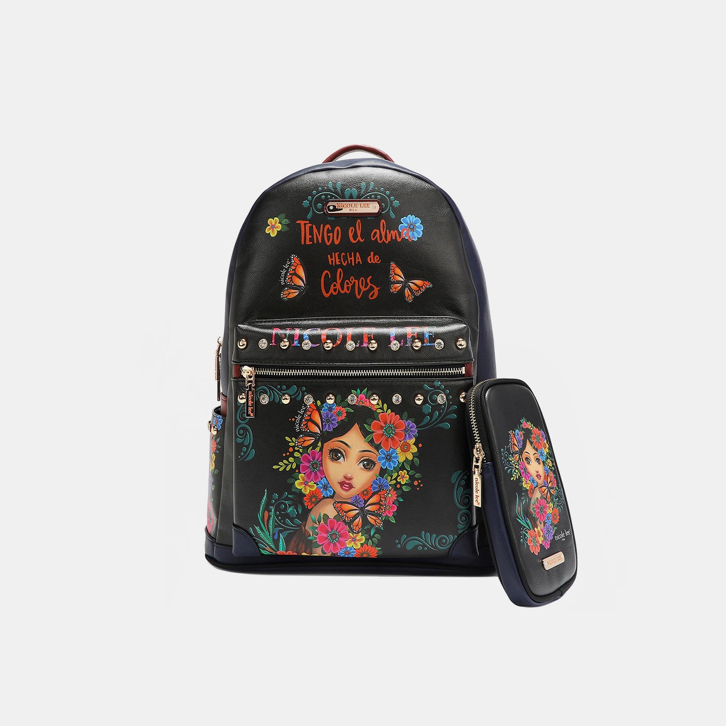 Nicole Lee USA Printed Vegan Leather Backpack Bag with Charging Port and Pouch  Trendsi Alma de Colores One Size 