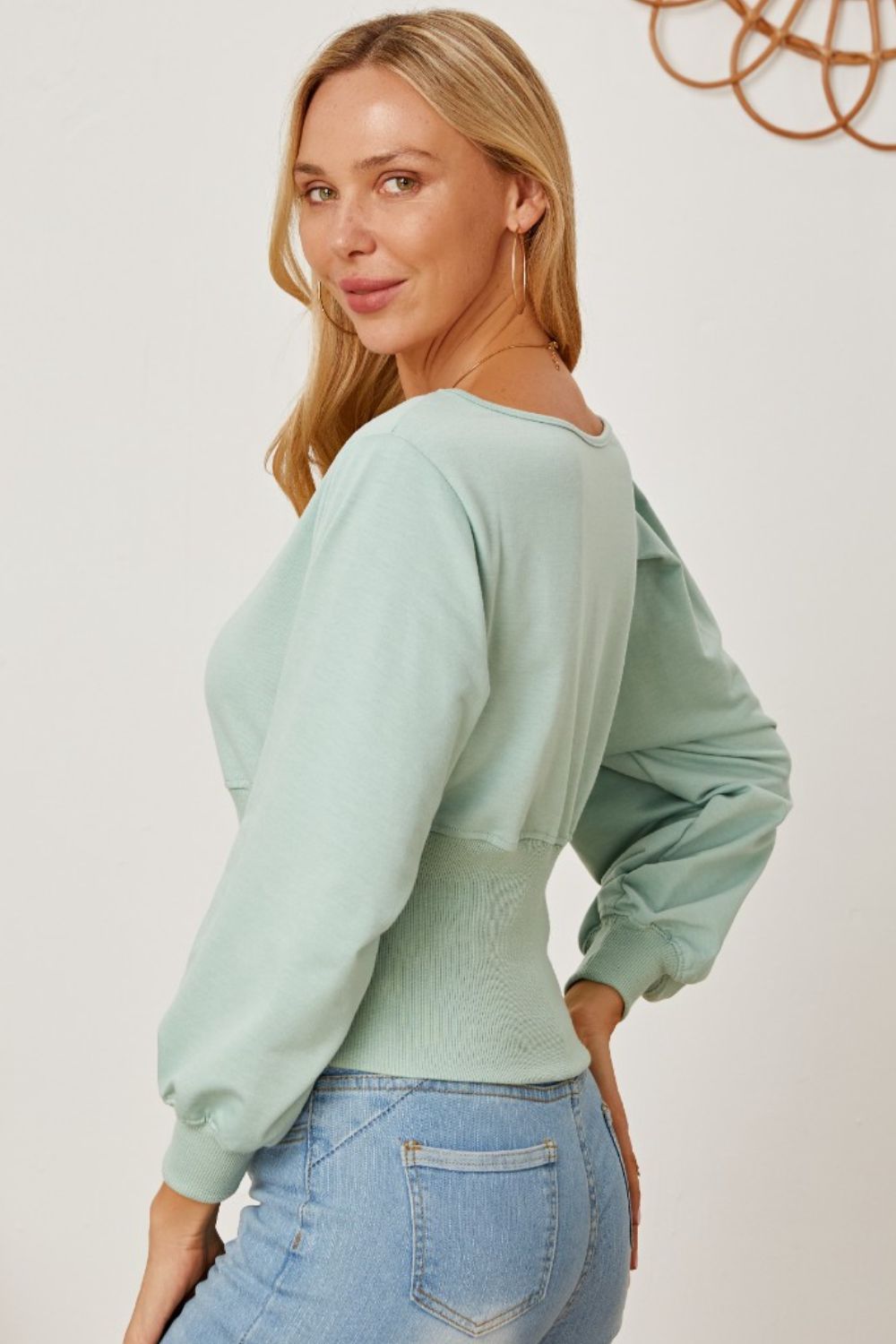 Boat Neck Lantern Sleeve Blouse Blouse Trendsi   