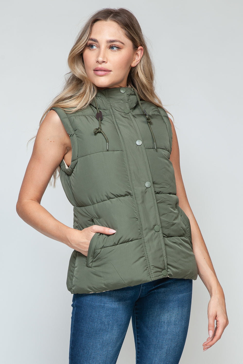 Snobbish Snap and Zip Closure Hooded Vest  Trendsi   