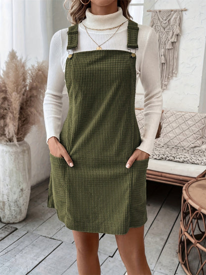 Pocketed Wide Strap Overall Dress Dress Trendsi   