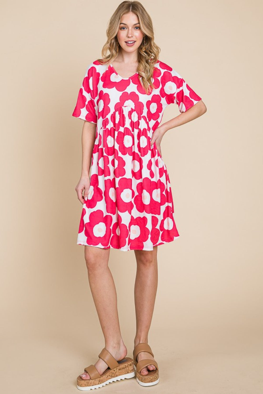 BOMBOM Flower Print Ruched Dress  Trendsi   