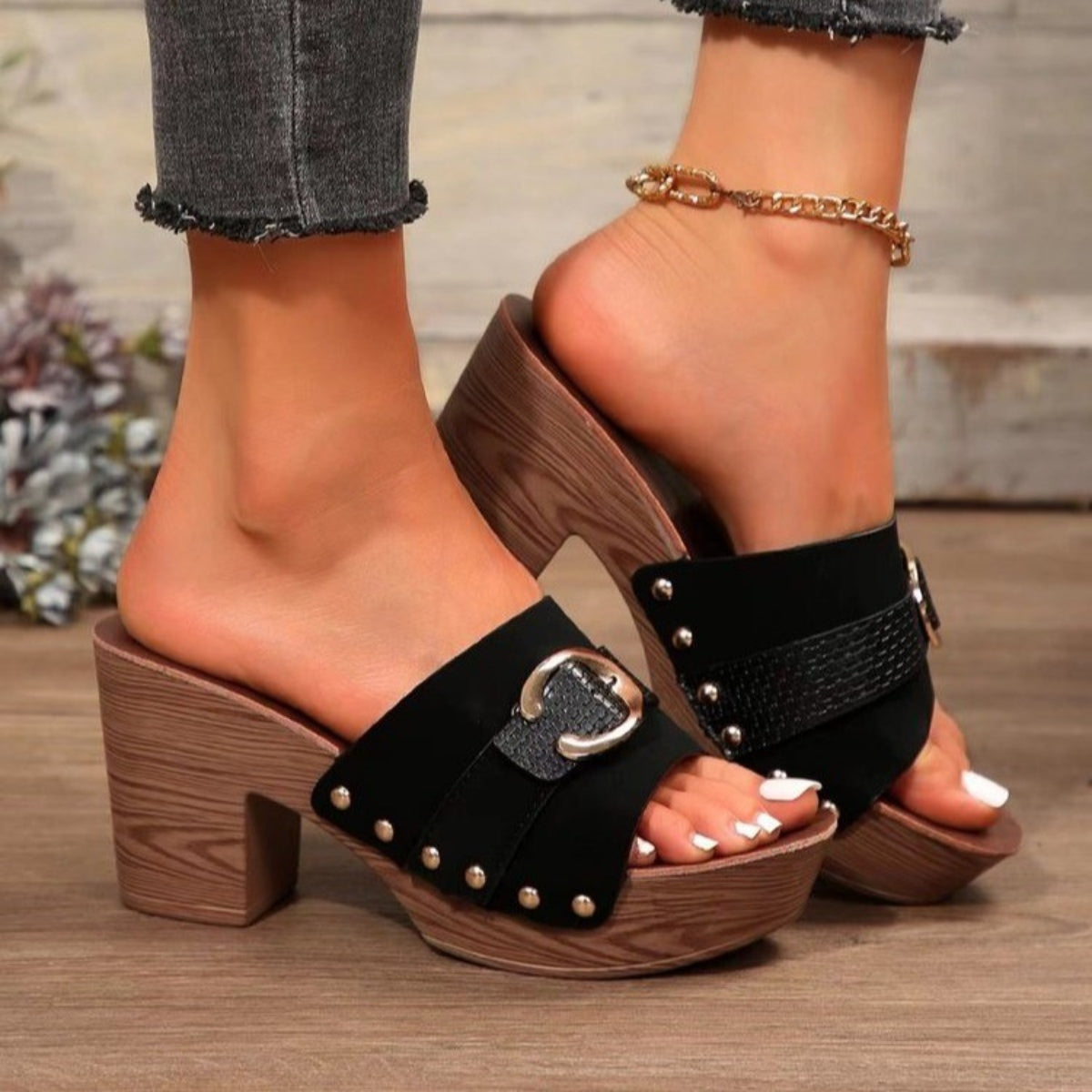 Buckle Trim Block Heel Sandals  Trendsi   