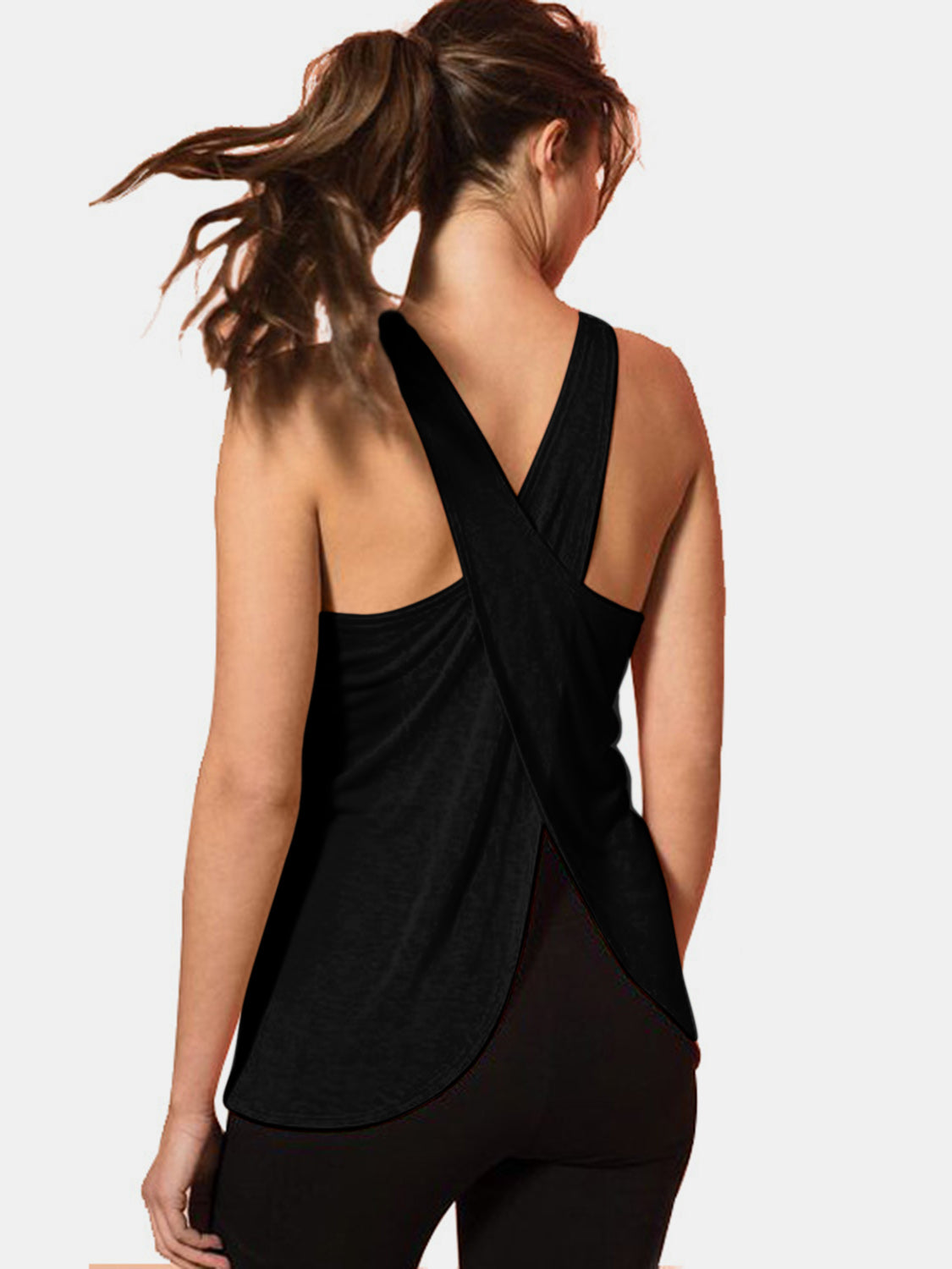 Crisscross Scoop Neck Active Tank Active Tank Trendsi Black S 