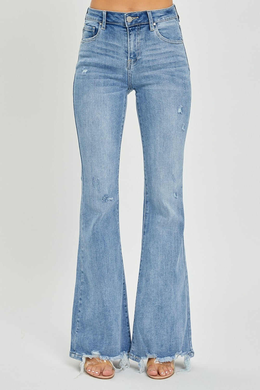 Risen Full Size High Rise Frayed Hem Flare Jeans  Trendsi   