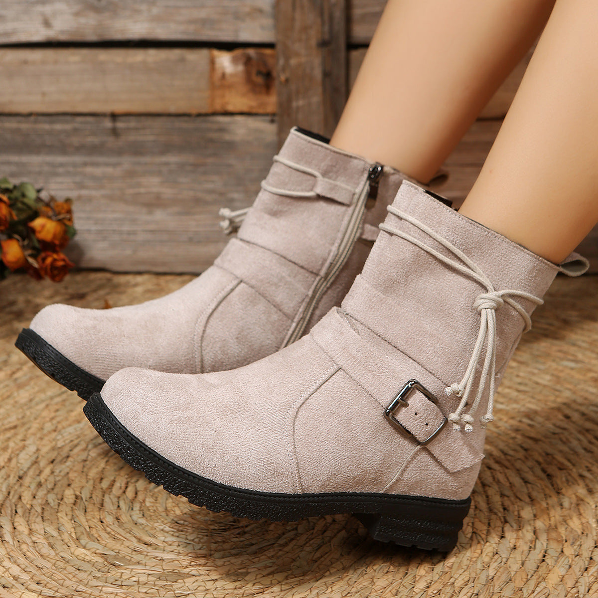 Suede Side Zip Round Toe Boots  Trendsi Dust Storm 36(US5) 