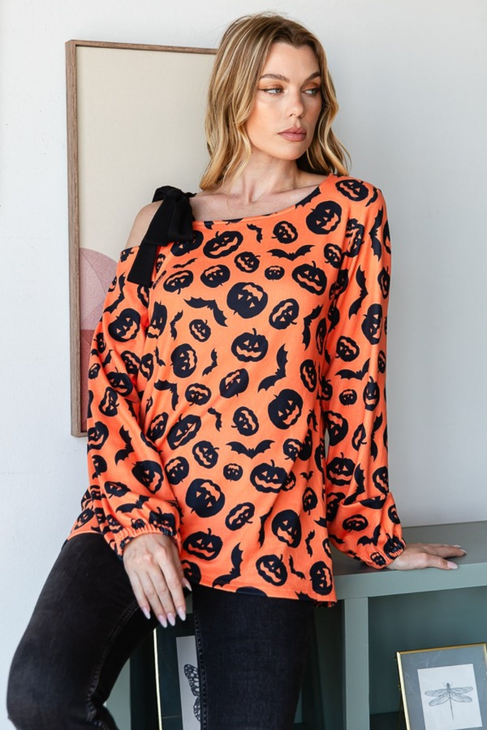 Heimish Pumpkin Print One Shoulder T-Shirt  Trendsi   