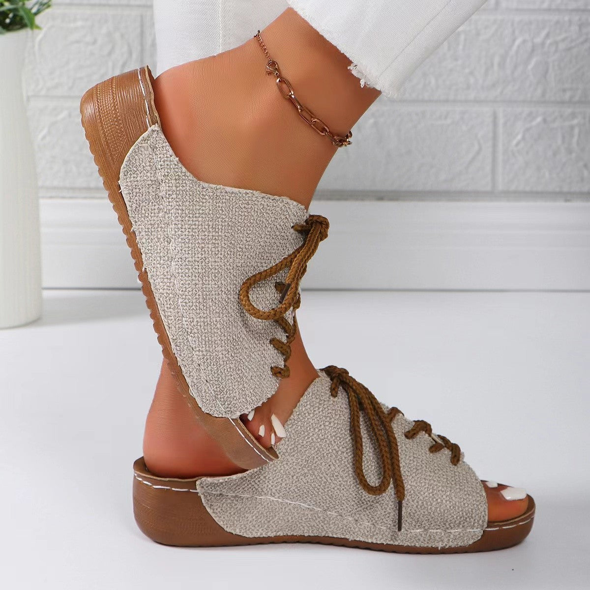 Lace-Up Open Toe Wedge Sandals  Trendsi   