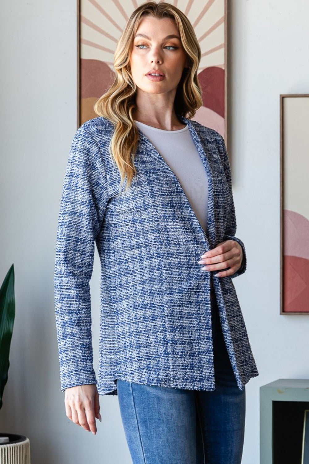 Heimish Full Size Houndstooth Tweed Open Front Blazer  Trendsi   