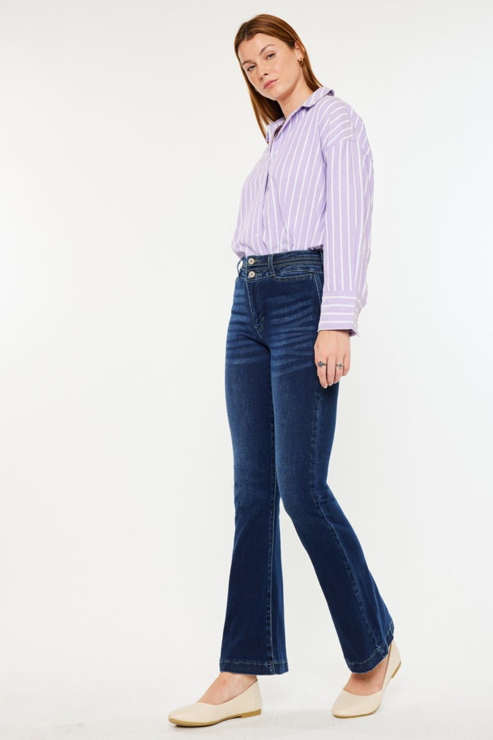 Kancan High Rise Double Waistband Flare Jeans  Trendsi   