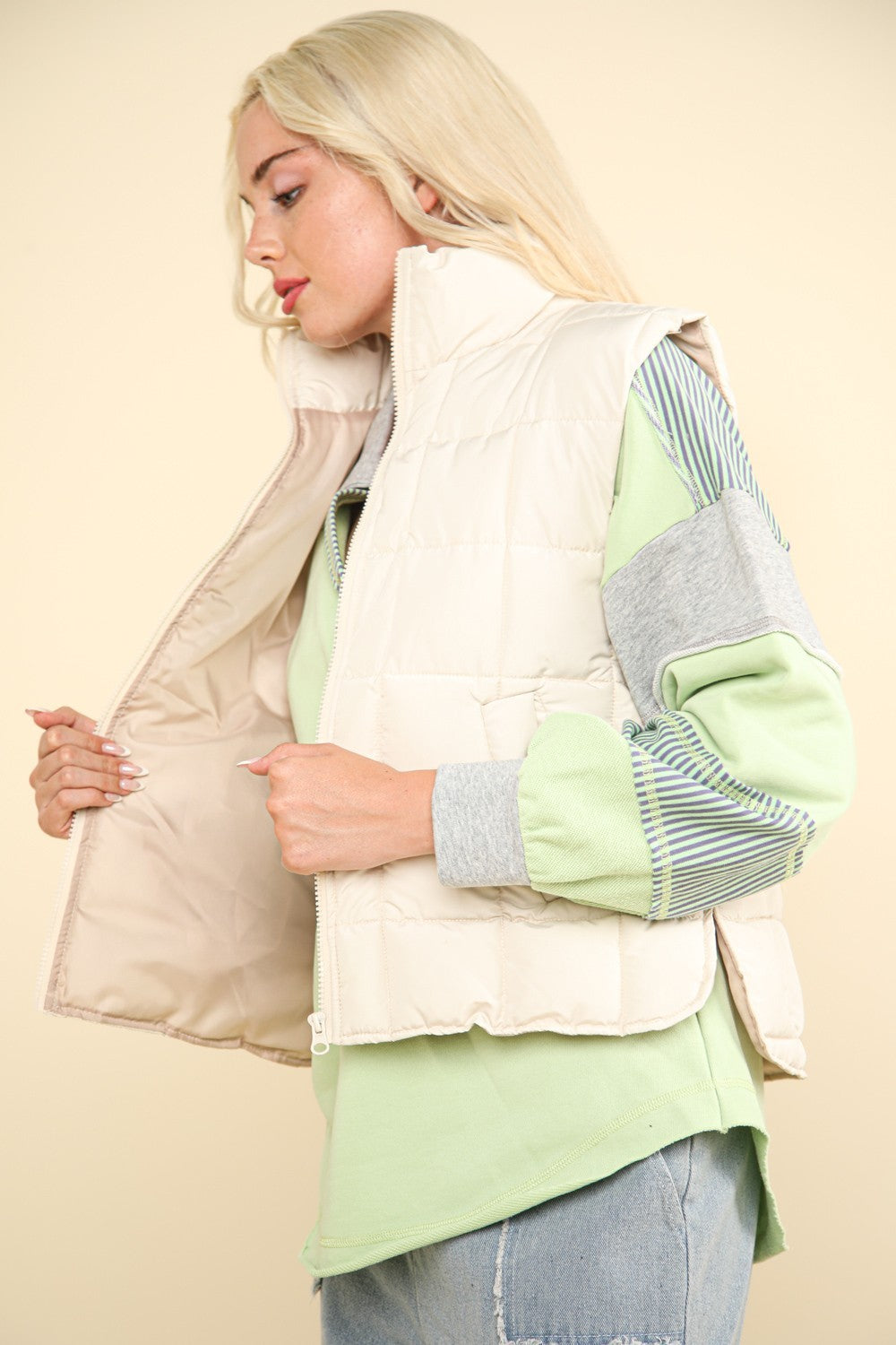 VERY J Zip Up Puffer Padded Warm Vest Luxe Trendsi   