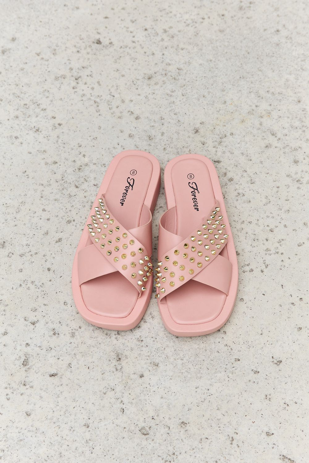 Forever Link Studded Cross Strap Sandals in Blush  Trendsi   