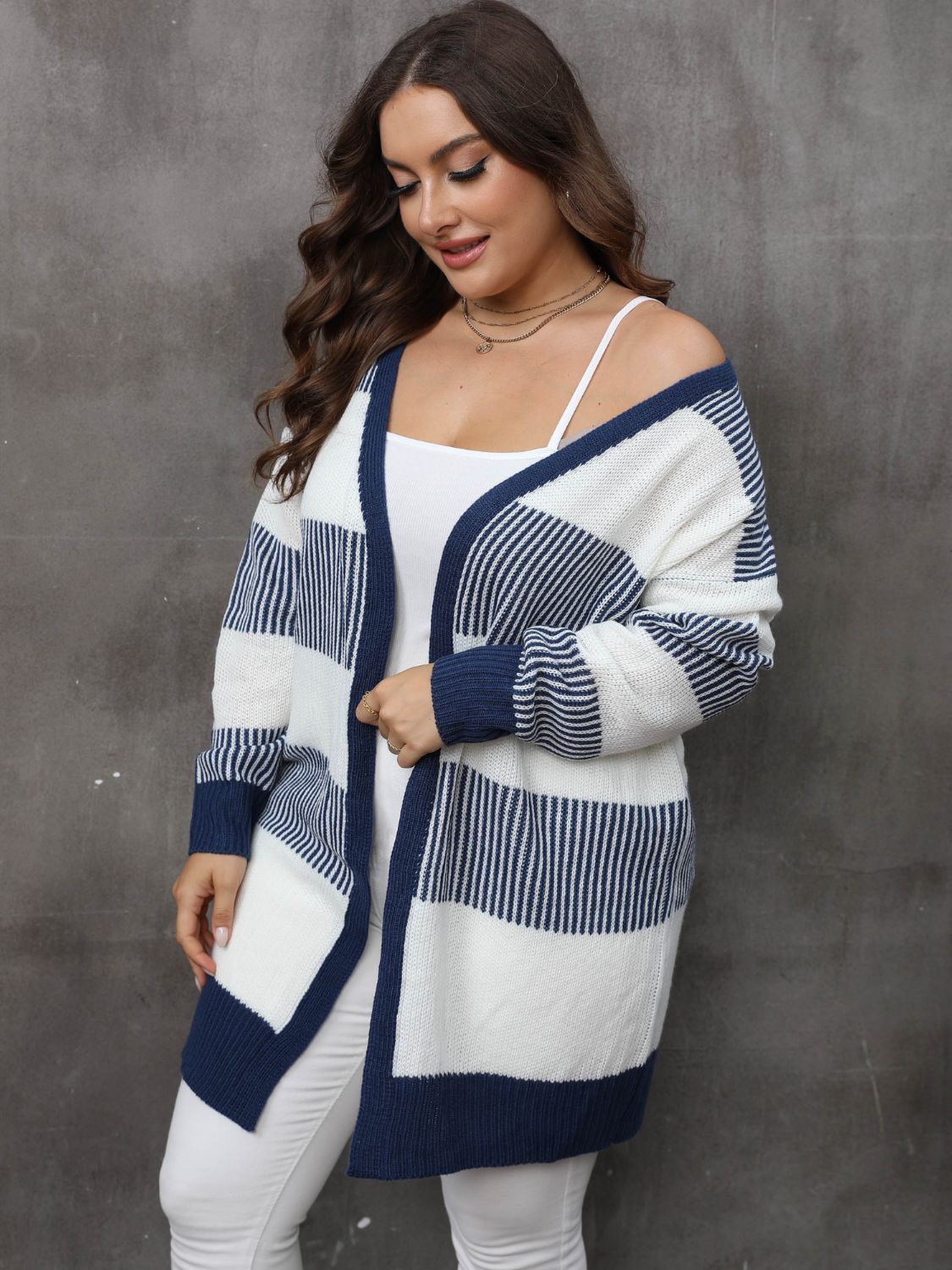 Plus Size Open Front Long Sleeve Cardigan  Trendsi   