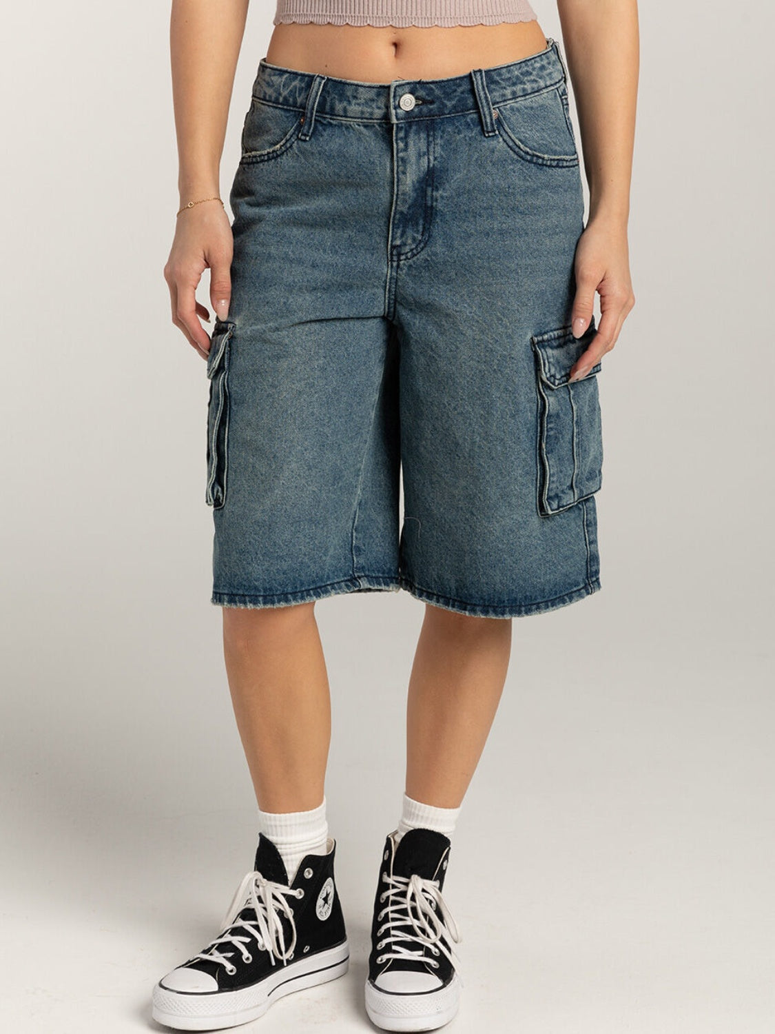 Mid-Rise Waist Denim Shorts with Pockets  Trendsi French Blue S 