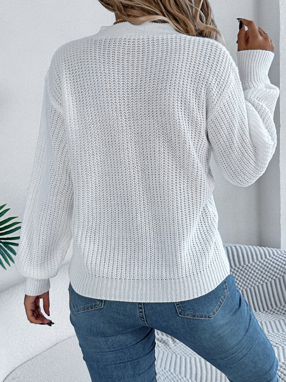 Cutout V-Neck Long Sleeve Sweater  Trendsi   