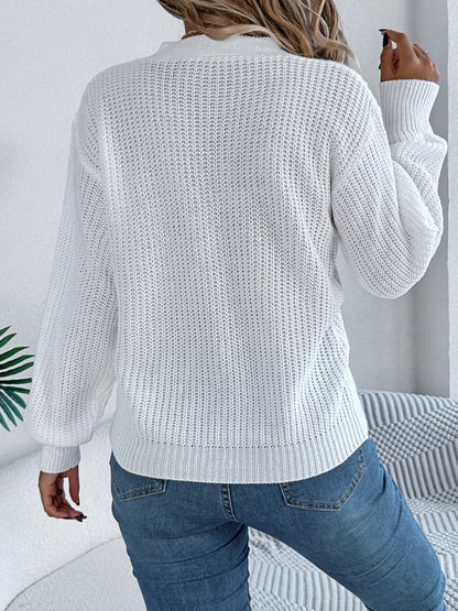 Cutout V-Neck Long Sleeve Sweater  Trendsi   