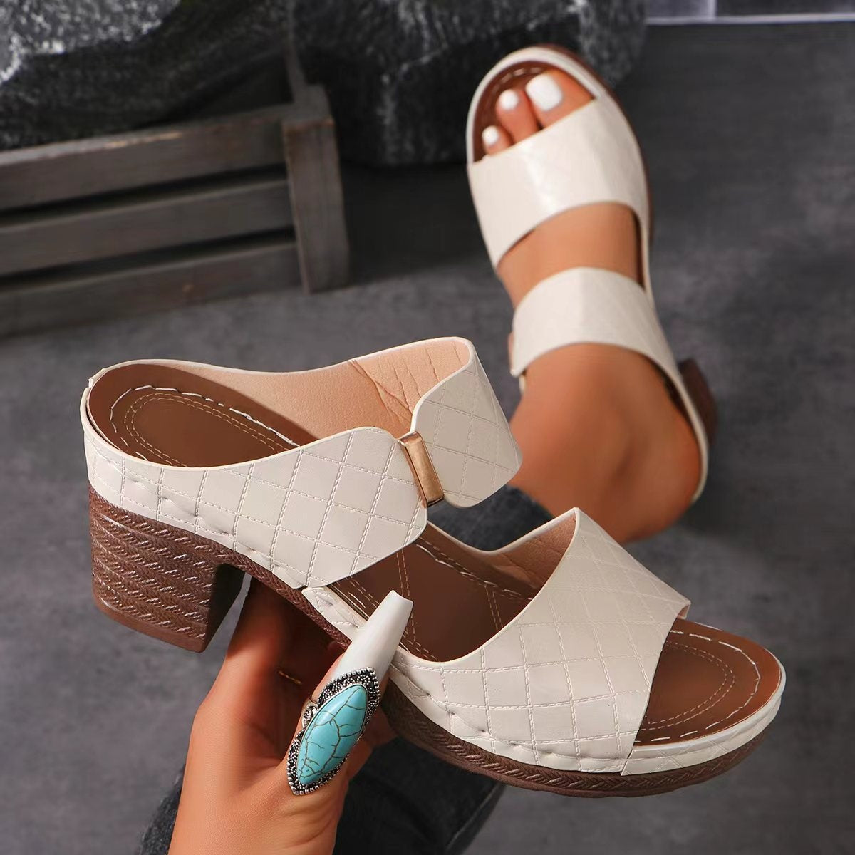 PU Leather Block Heel Sandals  Trendsi   