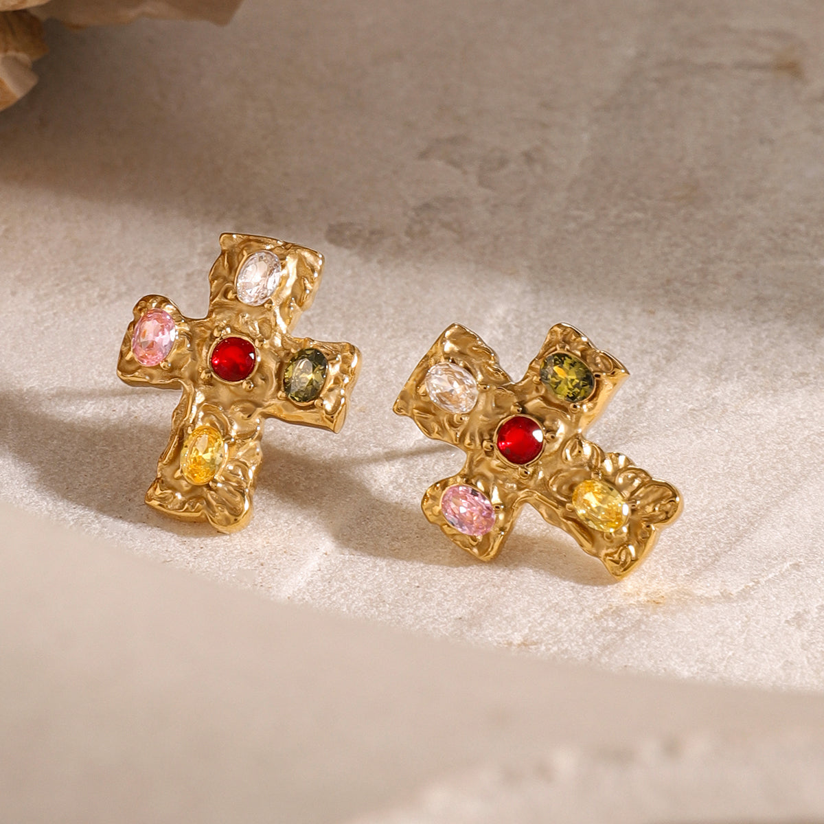 18K Gold-Plated Zircon Cross Earrings  Trendsi   