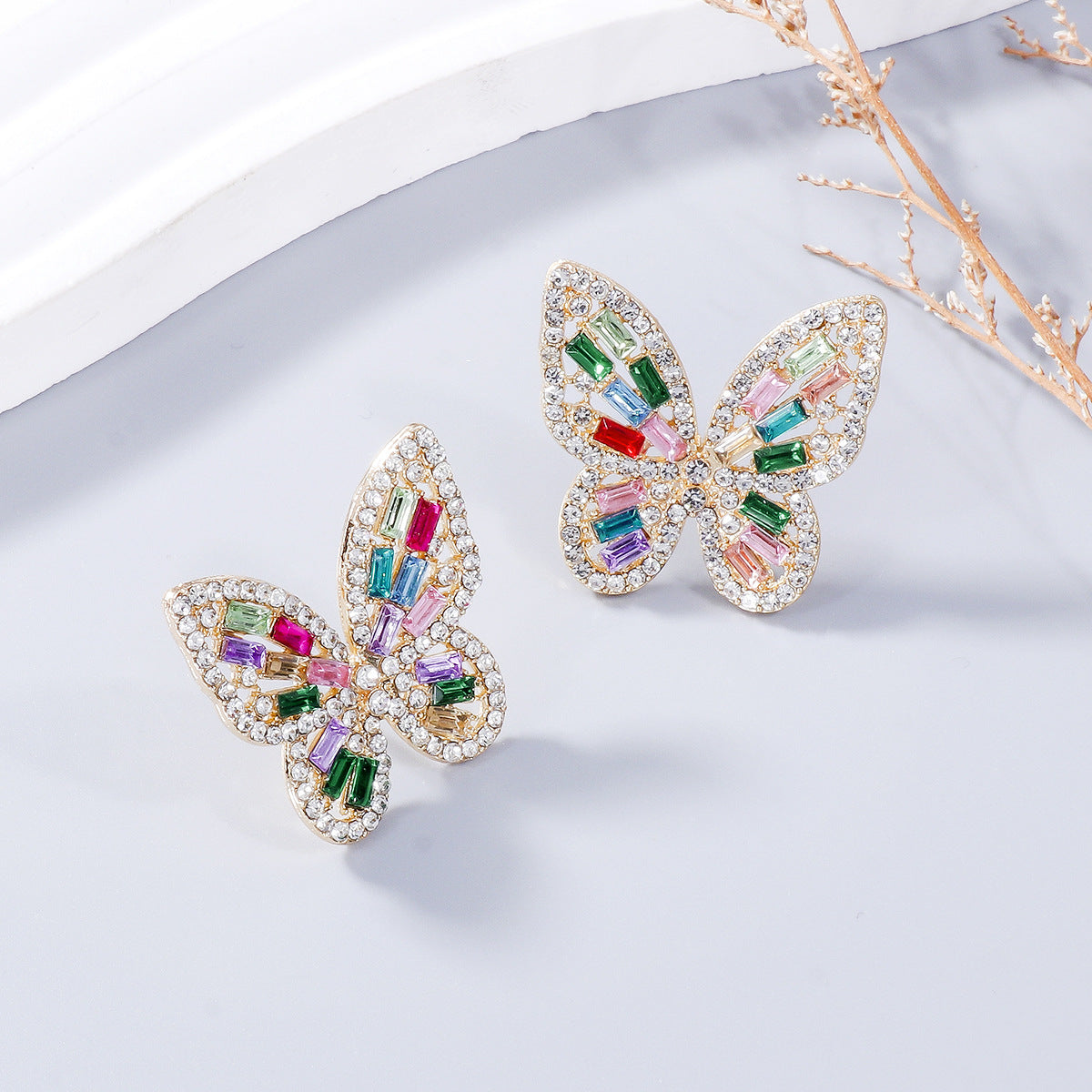 Alloy Inlaid Rhinestone Butterfly Earrings Earrings Trendsi   