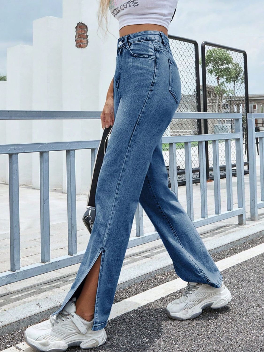 Slit High Waist Jeans with Pockets  Trendsi   