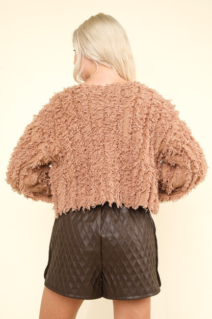 VERY J Shaggy Yarn Knit Zip Up Jacket Luxe Trendsi   