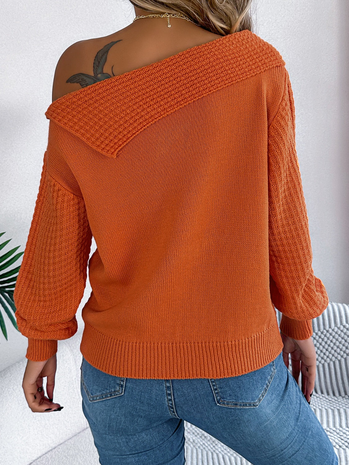 Cable-Knit One Shoulder Long Sleeve Sweater  Trendsi   