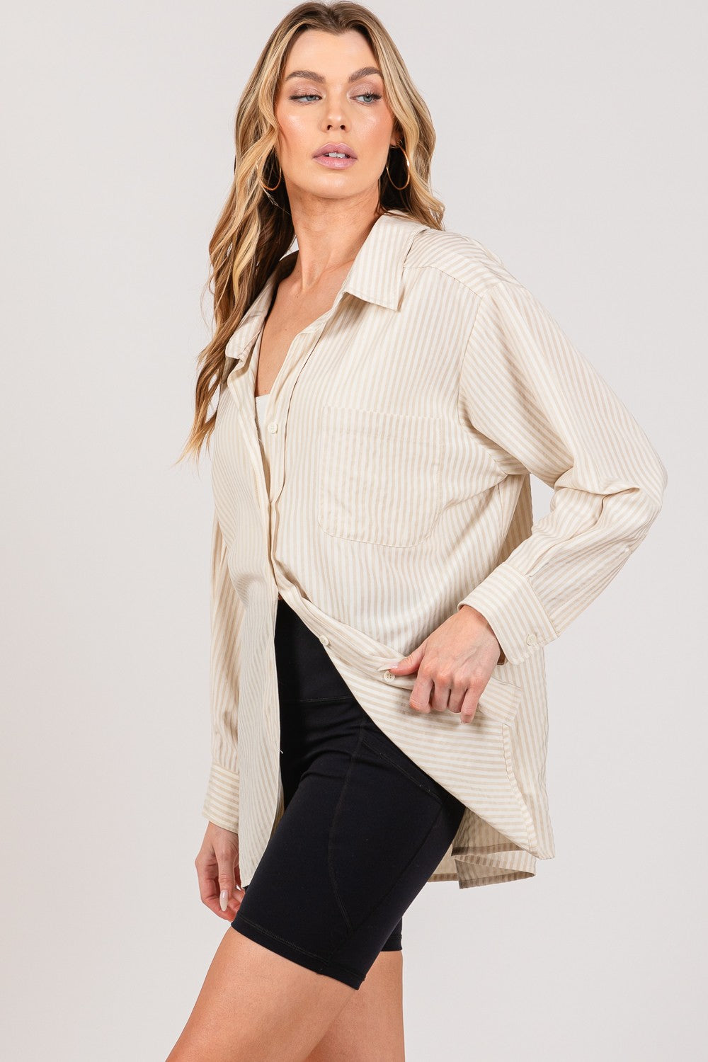 SAGE + FIG Striped Button Up Long Sleeve Shirt  Trendsi   