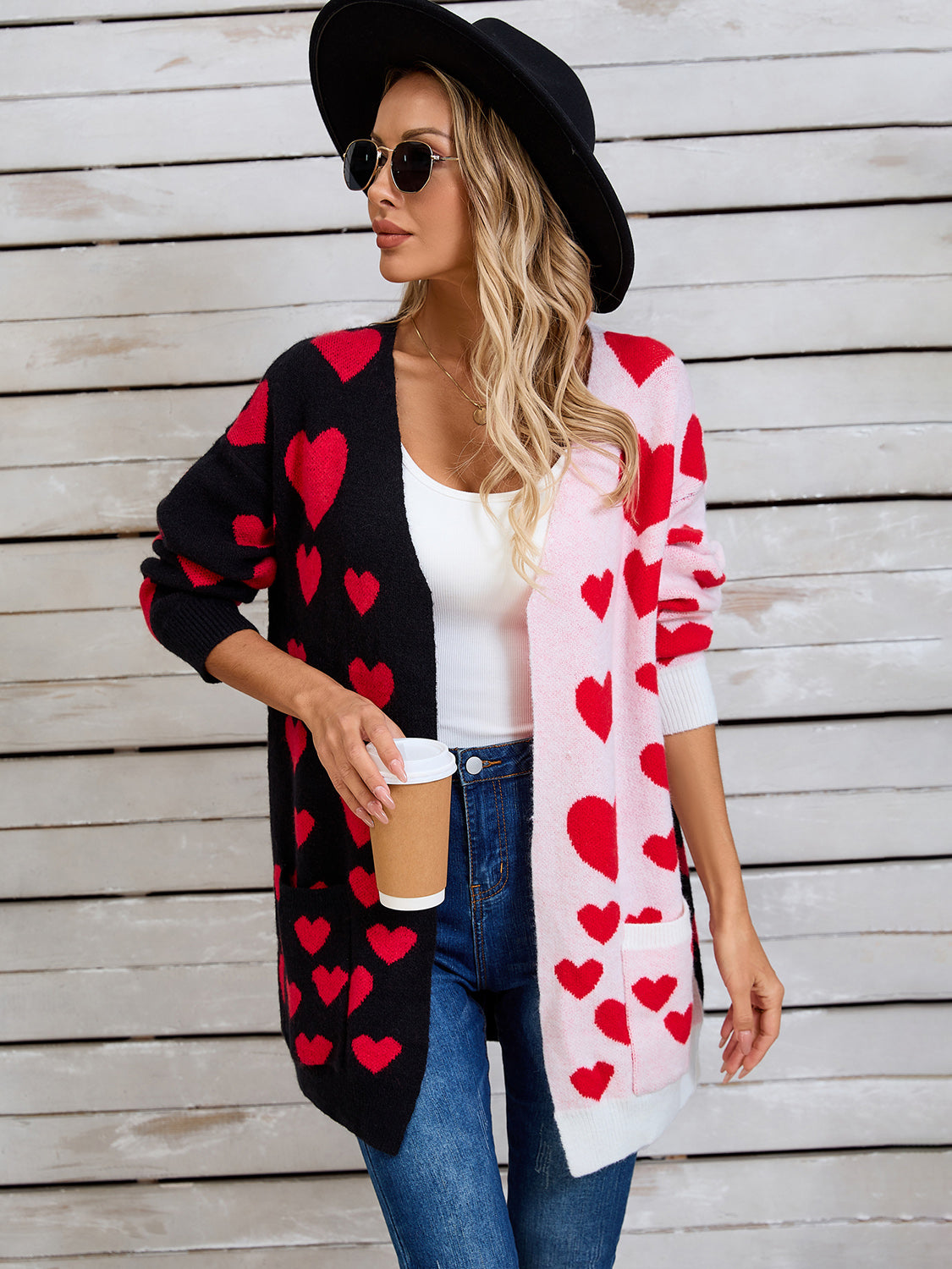 Angel Wings Heart Open Front Long Sleeve Cardigan  Trendsi Black S 