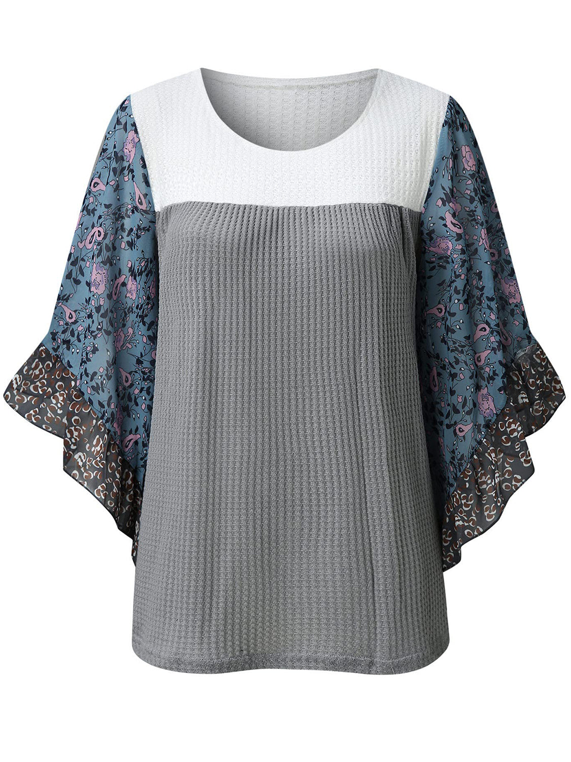 Full Size Printed Round Neck Three-Quarter Sleeve Blouse  Trendsi   