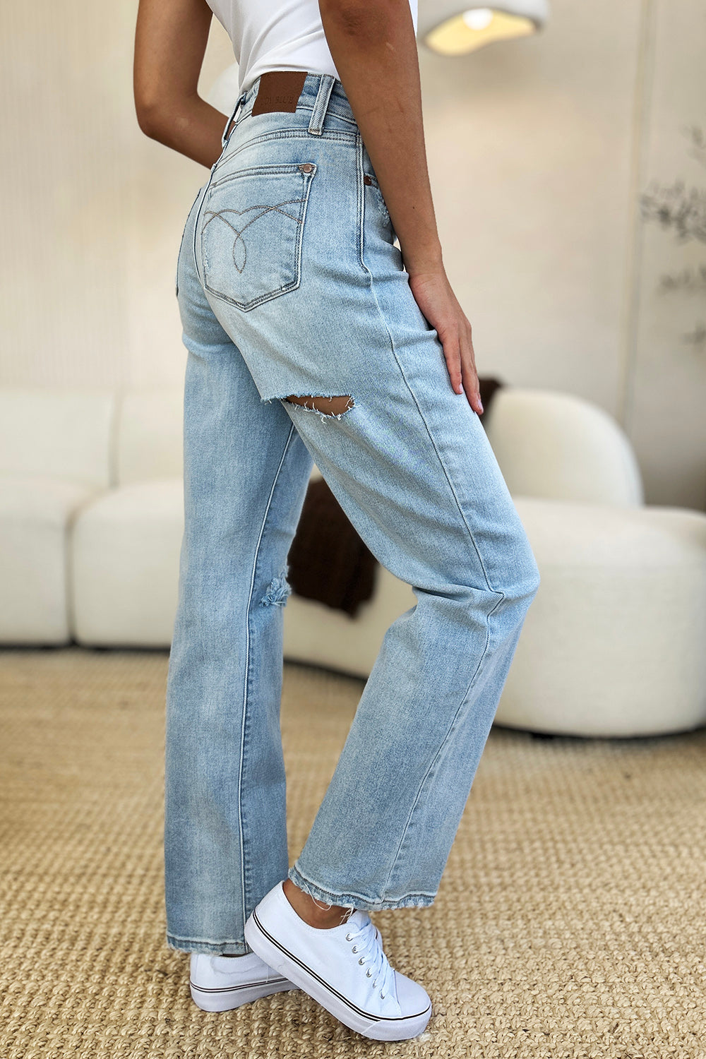 Judy Blue Full Size High Waist Distressed Straight Jeans  Trendsi   