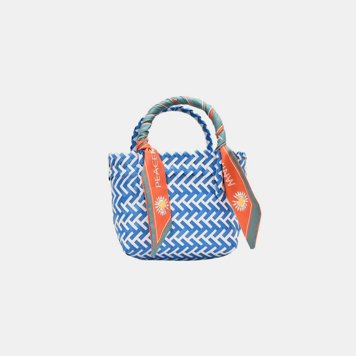 Contrast Woven Handbag with Ribbon  Trendsi Royal Blue One Size 