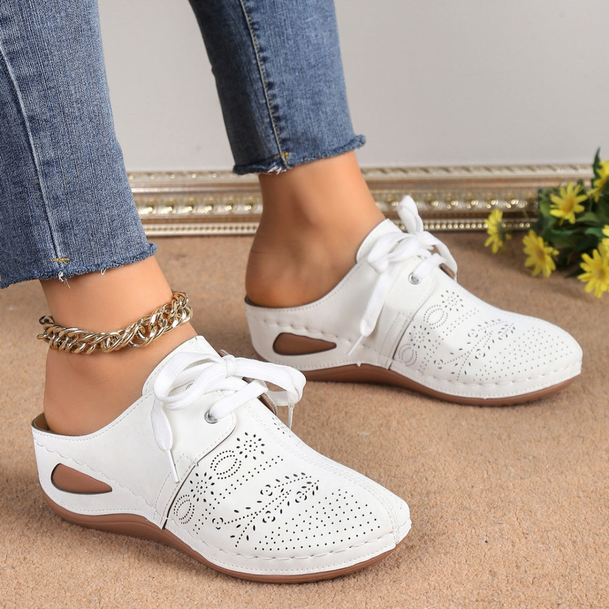 Lace-Up Round Toe Wedge Sandals  Trendsi   