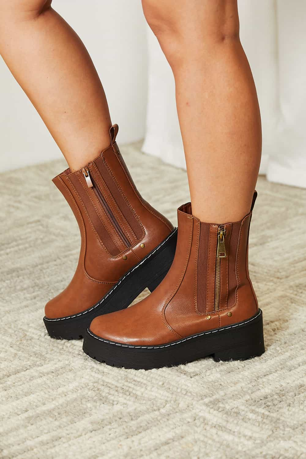 Forever Link Side Zip Platform Boots  Trendsi Brown 6 