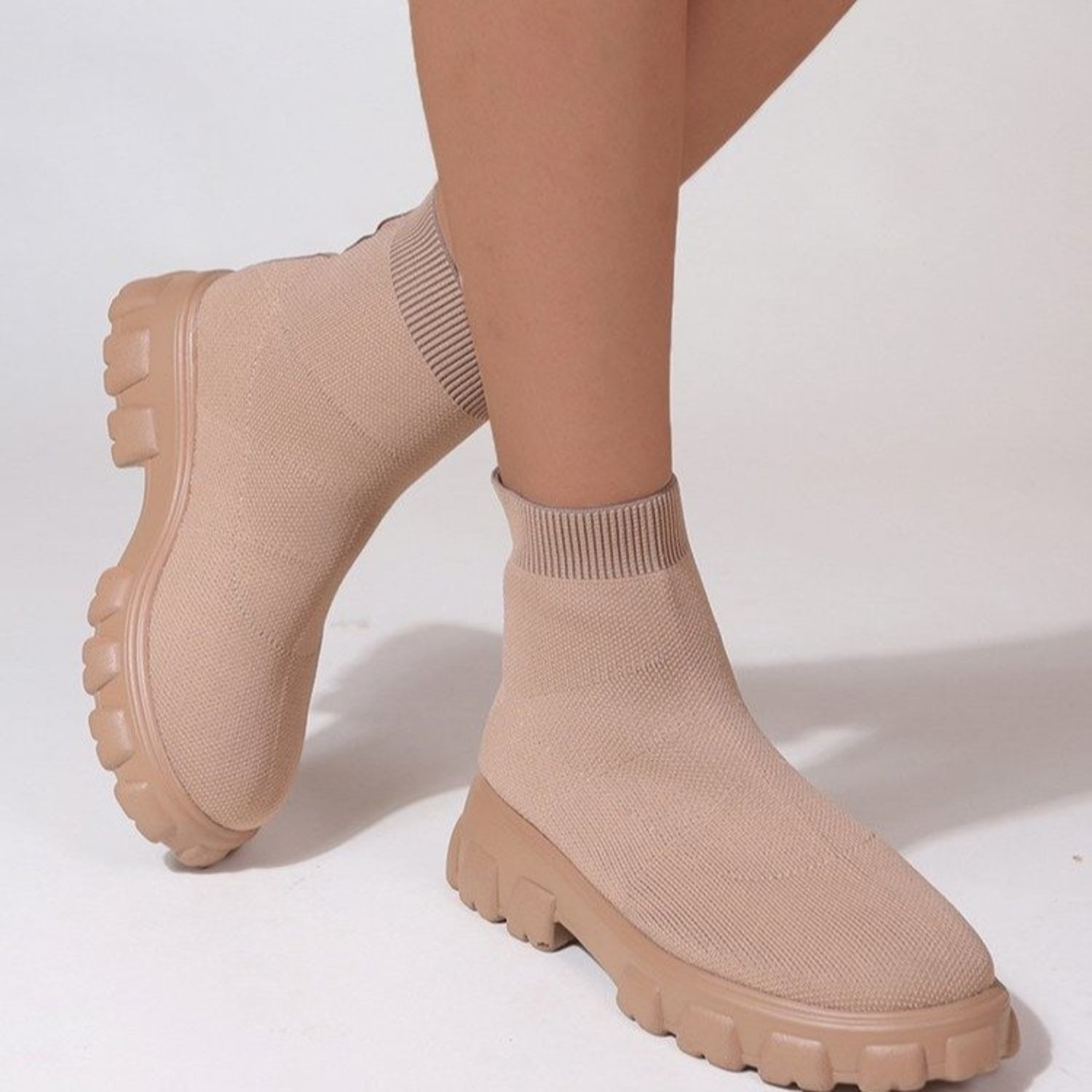 Mesh Round Toe Platform Boots  Trendsi Tan 35(US4) 